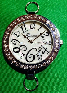 Silver Plated & Rhinestone Watch Face  (for interchangeable watch system)  #14154