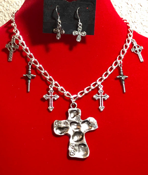 Multiple Crosses Necklace and Earring Set  #18109