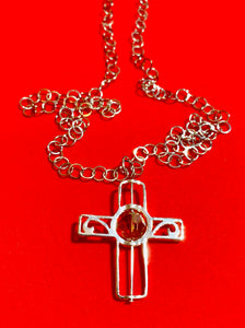 Pewter Cross Frame, Swarovski Crystal, and 24" Steel Chain  #18122