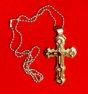 Stainless Steel Cross (with Gold Plated Inlay) on 18" Stainless Steel Chain  #19074
