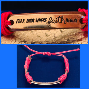 Brown Leather Bracelet with Gold Plated ""Fear Ends Where Faith Begins" Plate  #19163