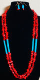Coral and Turquoise Necklace and Earring Set  #19181  SALE!
