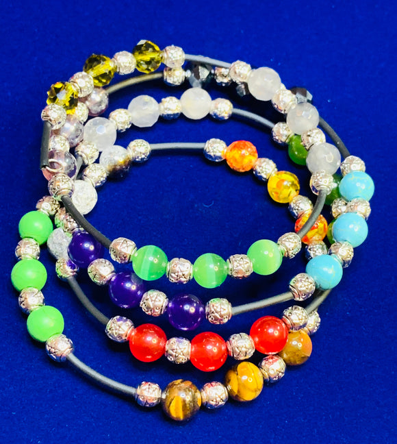 Memory Wire Multi-Color Bead Bracelet  #19184