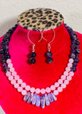 Amethyst & Rose Quartz Double Strand Necklace and Earrings  #20006