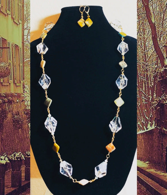 Agate & Crystals Necklace and Earrings   #20015