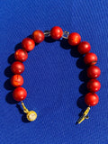 Red Coral Stone and Swarovski Crystal Bracelet, #18103