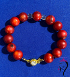 Red Coral Stone and Swarovski Crystal Bracelet, #18103