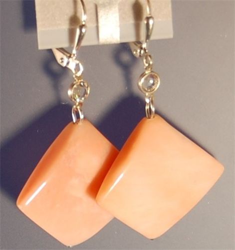 Peach Marble Stone, Swarovski Crystal & Sterling Silver Earrings  #09373
