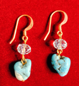 Turquoise, Swarovski Crystal, and Copper Earrings 09378