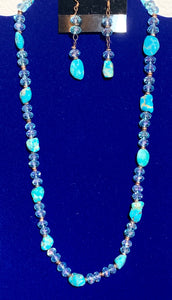 Genuine Turquoise, Crystal, and Copper Necklace & Earrings 10151