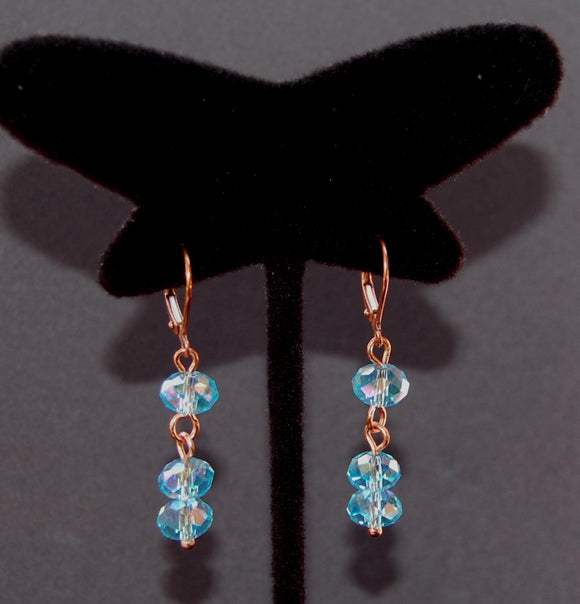 Copper Earrings with Aquamarine Crystals  #10216