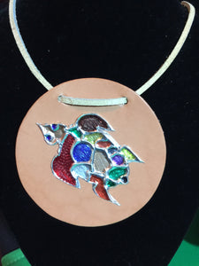 Repujado Turtle on Leather Disk and Leather Chain  #15123