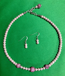 Pink Swarovski Pearls & Pink Pave Accent Beads Necklace & Earring Set  #17126