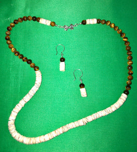 African  Heishi Discs and Tiger Eye necklace and earring set 18026