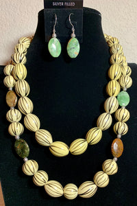African Wood and Botswana Agate Necklace and Earring Set  #19129