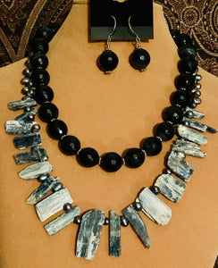 Blue Tiger Eye and Kyanite Blade Necklace and Earring Set  #19154