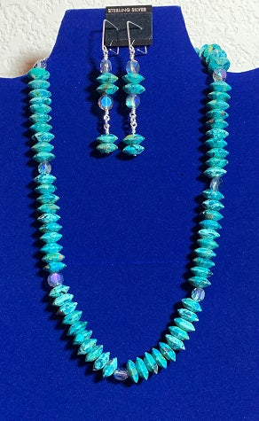 Chrysocolla and Swarovski Crystal Necklace and Earring Set  #19158
