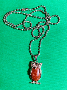Small Goldstone Owl Pendant on 22" Ball Chain  #19206