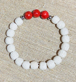 White Lava Stone and Coral Accent Memory Wire Bracelet   #17076