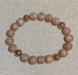 Wood & Goldtone Bead Bracelet, Size 7.25"  #17017
