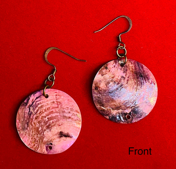 Pink and Green Shell Earrings on Copper Earwires #13036