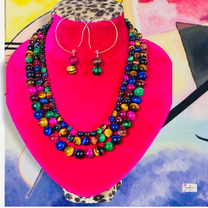Cat's Eye Multicolored Necklace Set. #21038