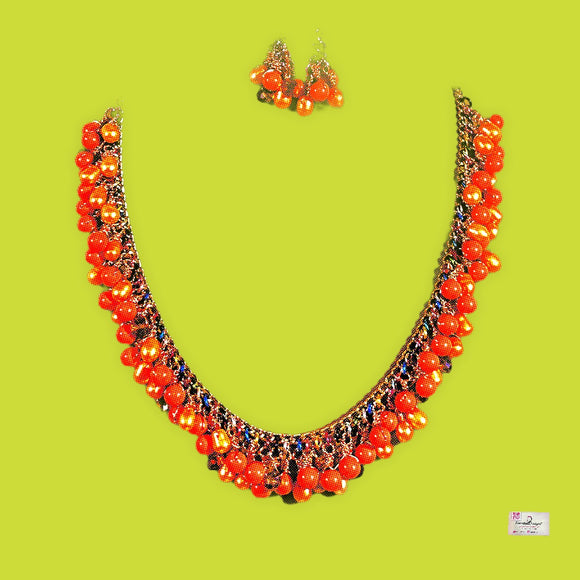 Oranges and Crystals Necklace and Earring Set #21014